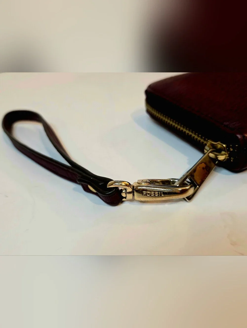 Fossil Wristlet Wallet Genuine Leather Pebbled Burgundy